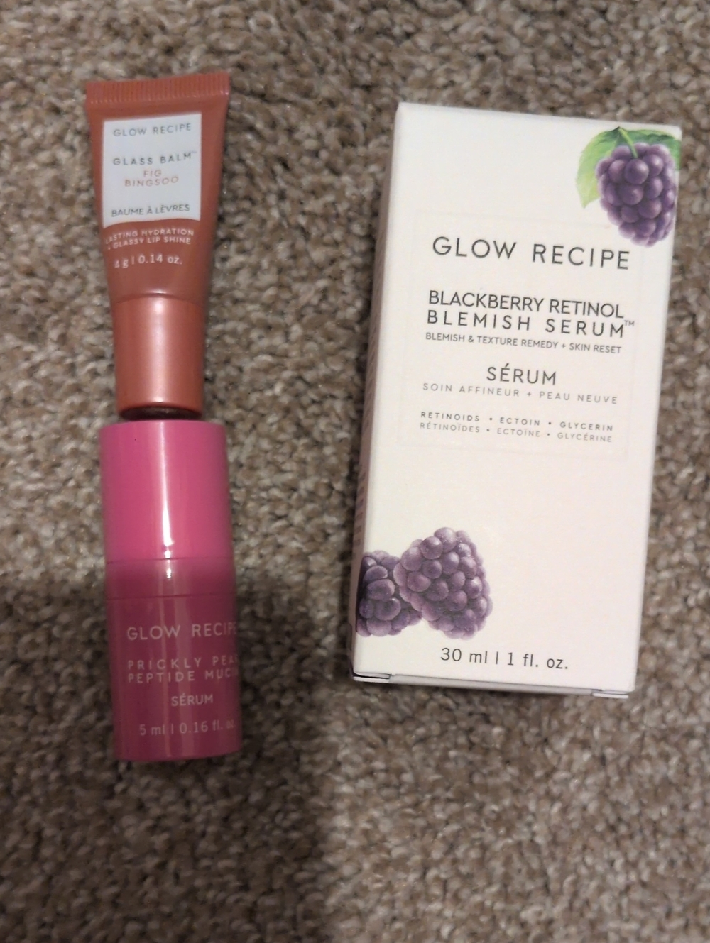Glow Recipe Blackberry Serum, Prickly Pear Serum, And Fig Lip Balm